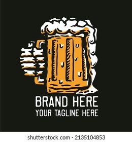 skeleton hand holding a cup of beer vintage t shirt design template