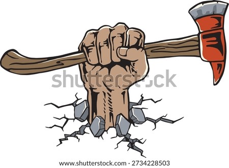 Skeleton Hand Holding Fire Axe Vector Illustration