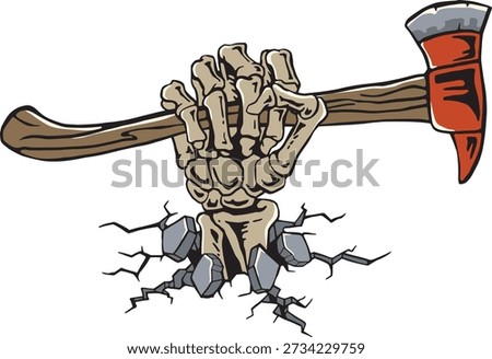 Skeleton Hand Holding Fire Axe Vector Illustration