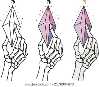 Skelett Hand, die Magie hält eine Kristall-Umgebung von Sternen. Vektorgrafik