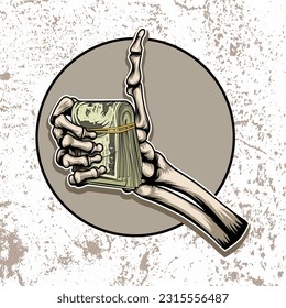 Skeleton hand holding money vector art