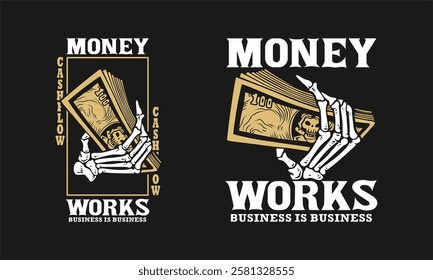  Skeleton Hand Holding Money Vector Illustration On Isolated Background