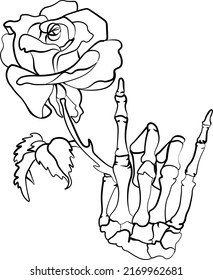 Skeleton Hand Holding A Rose In Calligraphic Style