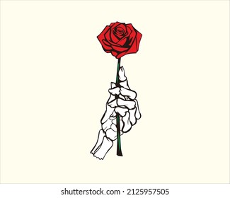 Skeleton Hand Holding Rose Flower