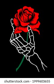 Skeleton Hand Holding A Rose Illustration