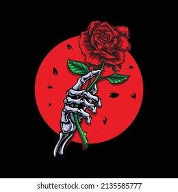 Skeleton Hand Holding Rose Vector