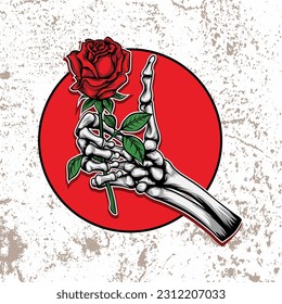 Skeleton hand holding rose vector art