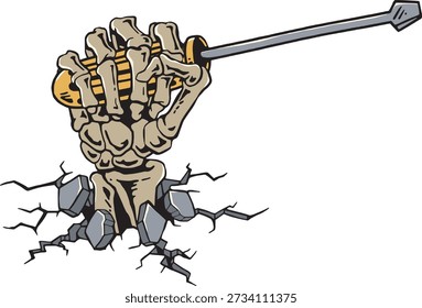 Skeleton Hand Holding Screwdriver Mechanic Vector Illustration Grunge Style
