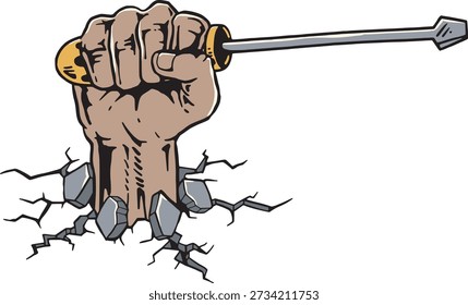 Skeleton Hand Holding Screwdriver Mechanic Vector Illustration