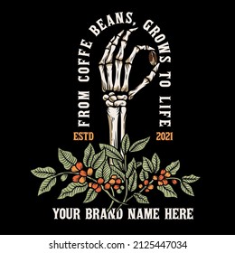 Skeleton Hand Illustration Grow From Coffee Plant