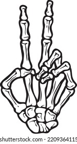 Skeleton Hand Making Peace Sign Gesture Vector Illustration