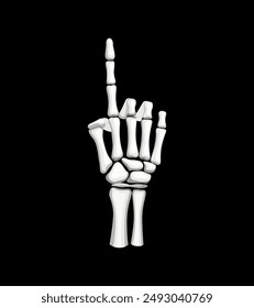 Skeleton hand making pointing up gesture, with bony fingers arranged in a specific position. Isolated vector skeletal palm showing direction, conveying a message or expressing a particular intention