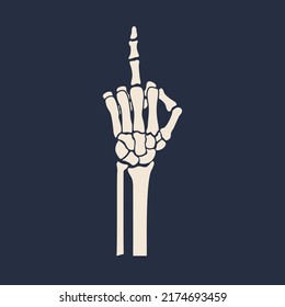 Skeleton Hand With Middle Finger Gesture Isolated On White Background. Vector Illustration