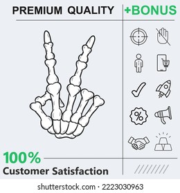 Skeleton Hand Peace Sign Icon Graphic Element. Modern Design.