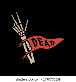 SKELETON HAND WITH PENNANT COLOR BLACK BACKGROUND