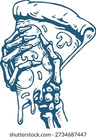 Skeleton Hand Pizza Vector, Horror Food Illustration