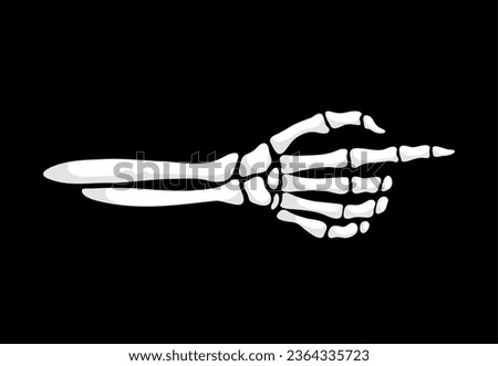 Skeleton hand pointing gesture. Isolated vector skeletal arm extends, bony finger stretched forward, indicating a chilling direction with eerie precision, embodying the macabre essence of Halloween