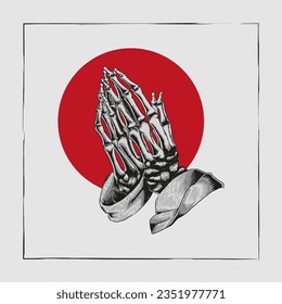 skeleton hand pray drawing vector illustration