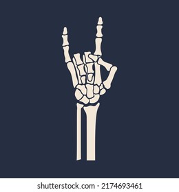 Skeleton hand with Rock gesture isolated on white background. Vector illustration