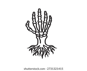 Skeleton hand with roots vector illustration
