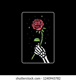 SKELETON HAND WITH ROSE FLOWER BLACK BACKGROUND