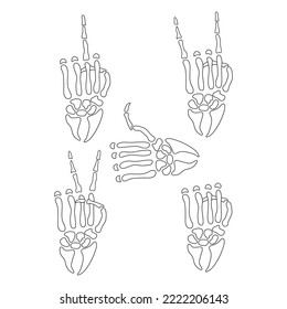 skeleton hand set of gestures, drawing, vector illustration