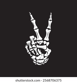 skeleton hand showing a peace sign