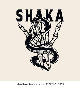 skeleton hand showing shaka sign with snake