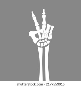 Skeleton hand showing V sign. Vector illustration