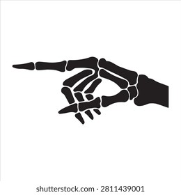 Skeleton hand silhouette pointing, perfect for Halloween, spooky design, horror decorations, icons, and creepy artwork.