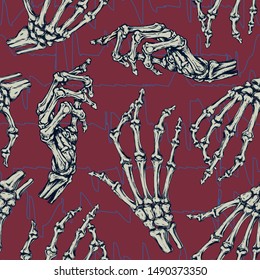 Skeleton hand vector seamless pattern.
Hand drawn cartoon illustration