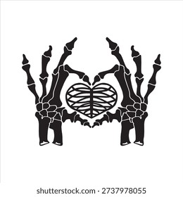 Skeleton hands forming a heart around the heart