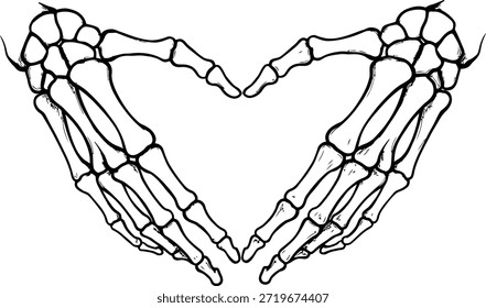 Skelett Hände bilden Herzform, Gothic Love Symbol Linie Kunstgrafik