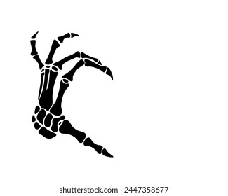 Skeleton hands gesture, half heart, fingers, black flat vector, cut files