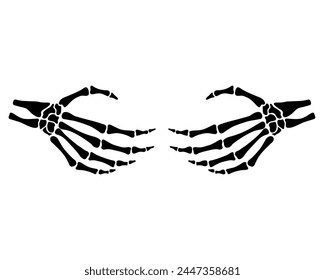 Skeleton hands gesture, hug, breast, fingers, black flat vector, cut files