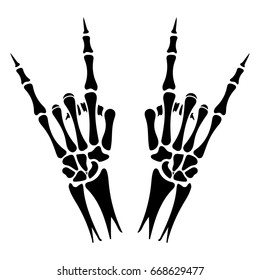 Skeleton hands heavy metal sign on white backdrop, vector illustration