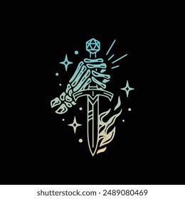 Skeleton hands holding knife with powerful energy