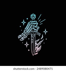 Skeleton hands holding knife with powerful energy