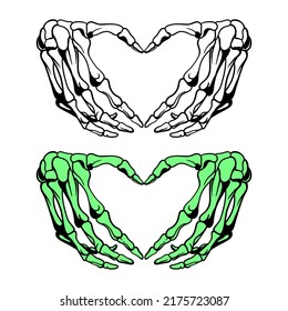 Skeleton hands howing heart shape  T  shirt print for  Halloween  Hand drawing illustration isolated white background  Vector EPS 10