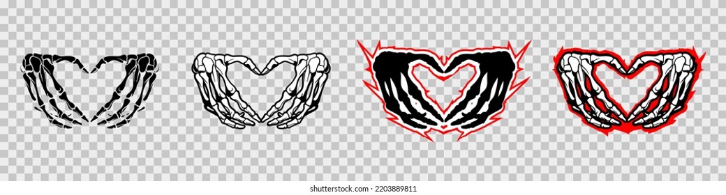 Skeleton hands howing heart shape  T  shirt print for Horror Halloween  Hand drawing illustration isolated white background  Vector EPS 10	