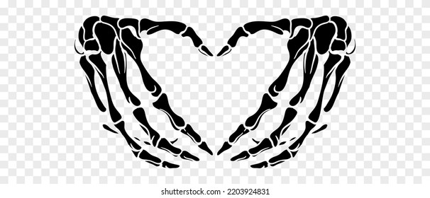 Skeleton hands howing heart shape  T  shirt print for Horror Halloween  Hand drawing illustration isolated transparent background  Vector EPS 10