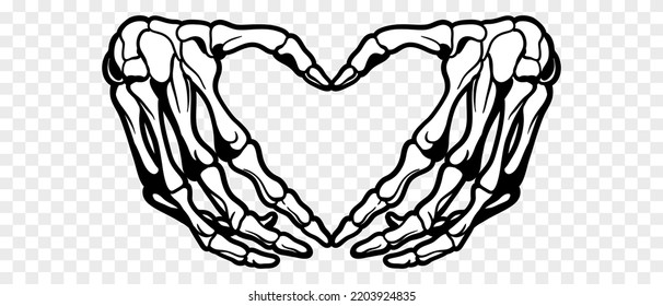 Skeleton hands howing heart shape  T  shirt print for Horror Halloween  Hand drawing illustration isolated transparent background  Vector EPS 10