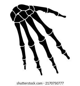 Skeleton hands Human silhouette body bones - carpals, wrist, metacarpals, phalanges, front Anterior ventral view flat black color concept Vector illustration of anatomy isolated on white background