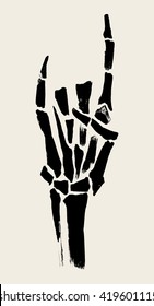 Skeleton hands illustration for printing on posters, T-shirts. Grunge style. Vector graphics.