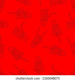 Skeleton hands on red background, seamless pattern, vector illustration