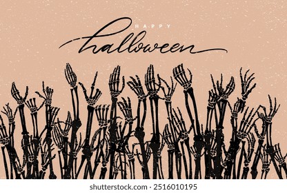 Skeleton hands raised up silhouette, high quality vector set. Template vector skeleton hands. Collection of vintage elements, print for t-shirt, hand bones vector illustration. 