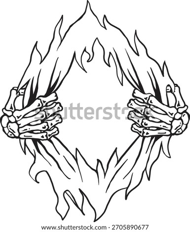 Skeleton Hands Ripping Open Shirt Tear Effect Line Art Illustration