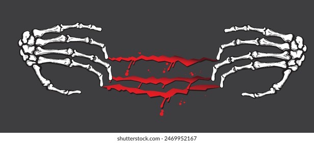 Esqueleto de manos con arañazos y sangre. Ilustración de Halloween de terror.