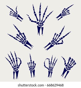 Skeleton hands signs on grey background, vector illustration