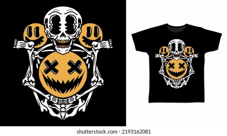 Skeleton with happy emotion tshirt design concepts